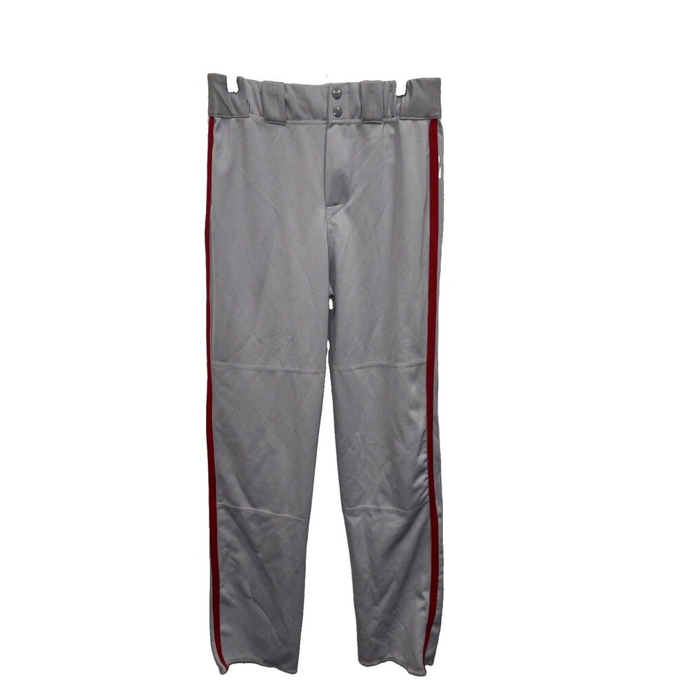 Baseball Pants Gray Red Piping Zip Snap Youth L Stretch Pockets 31X33